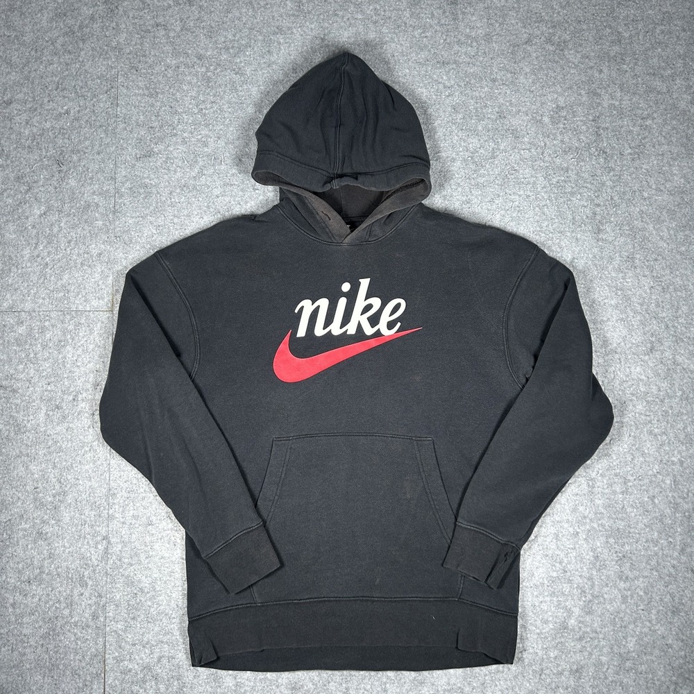 Vintage Nike CV8977-010 Hoodie Mens Medium Black Y2K Faded Script Logo Pullover